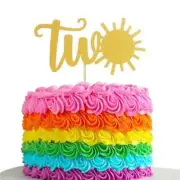 HAPPY 2ND BIRTHDAY TWO SUN SUNSHINE GOLD CAKE TOPPER PARTY SUPPLIES