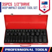 35Pcs 1/2" Drive Deep Impact Socket Tool Set Metric Garage Workshop Tools 8-32MM