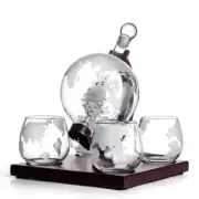 Whiskey Decanter Set Dark Cherry Wood Globe Decanter Set with Glasses