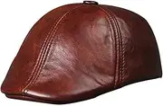 KJIASDFE Winter Hats,Men's Leather Beret Cap Cowhide Newsboy Cap Vintage Cap Flat Cap Winter 55-60cm Brown