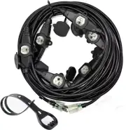 Heavy-Duty 50FT Black Extension Cord with 7 Outlets & Blue Power Indicator