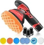 AOBEN Cordless Buffer Polisher Kit - 3X 2000mAh Batteries, 6 Variable Speed Up to 5250RPM, 10 Polishing Pads - For Car Detailing, Waxing, Scratch Removing