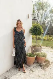 [PUP4] Adelina Maxi Dress - Black Polka Dot XS black