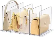 DoubleCare Pack of 5 Adjustable Shelf Dividers, Clear Handbag Organiser, Transparent Acrylic Shelf Dividers, Handbag Organiser, Storage for Bedroom, Cabinets, Office