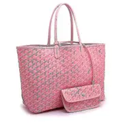 Women's Pu Leather Tote Bag Portable Large Capacity Shoulder Bag Waterproof Beach Pocket Pink