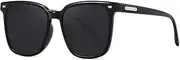 HMKING Large Retro Square Frame Polarized Sunglasses for Mens Womens Retro Mirrored Lens Sun glasses for Driving Fishing, Black-gray