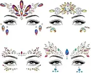 Face Gems, 4PCS Self Adhesive Rhinestones Stickers Body Stickers For Face Makeup, Body, Nails, Crafts (4 Styles)
