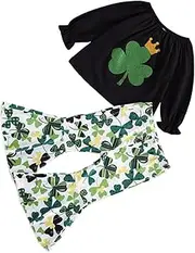 [CHILDWEET] 1 Set for Kids Patricks Day Children Clothing Girls Clothes Shamrock Print Pants Girls Shamrock Outfit Suits for Kids Girls Clothing Baby Girl Cotton Decorate Toddler