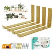 Shelf Brackets w/Lip for 11.25” Shelves 4 Pack Floating Shelves (Golden Finish)