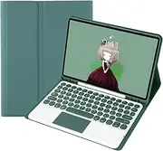 [Jarttarn] Keyboard Case Compatible with Samsung Galaxy Tab S9 FE Plus 12.4 inch SM-X610/X616, Round Keys Detachable Wireless Trackpad Keyboard Case with Pencil Holder (Dark Green)
