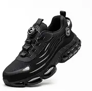 [USOR] Steel Toe Shoes for Men Women Non Slip Work Shoes Rotating Button Shoelaces Indestructible Steel Toe Sneakers Lightweight Air Cushion Composite Toe Safety Shoes