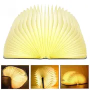 Novelty Portable Folding Wooden Book Lamp USB Rechargeable Desk Night Light (Brown)