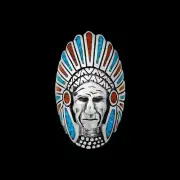 Size 9.5-925 Sterling Silver Native American Chief Headdress Ring, Turquoise...
