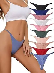 [DingLu] Women's Seamless G-String Thong Low Rise Minimal Coverage T-String Bikini Thongs Pack of 10 Assorted Colors