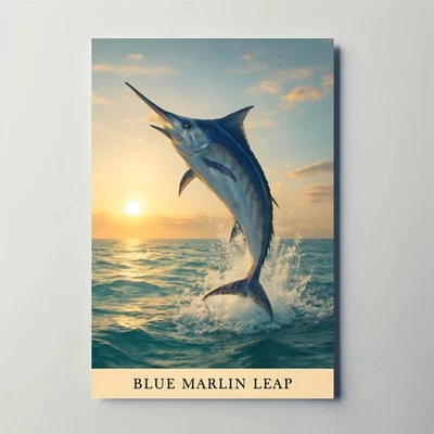 Dynamic Blue Marlin Ocean Leap Animal Poster