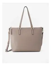 [Madison Accessories] Inga Large Zip Top Tote Bag with Laptop Pocket in Beige
