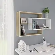 Wall Shelves White & Oak Frame, Engineered Wood Floating Shelf Hanging in Hallway, Perfect Ledge for Books & Collectables - 104x20x58.5 cm