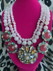 Betsey Johnson Sweet Shop Candy Corn Rose Quartz Semi-precious Necklace $165