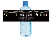Mason Jars & lights and hanging on Black Wedding Anniversary Water Bottle Labels