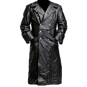 Men's Coat Faux Trench Leather Duster Coat german classic officer military uniform black trench coat
