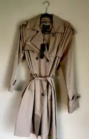NEW BCBGMaxazria $398 Double Breasted Gun Flap Belted TRENCH COAT Camel Sz. S