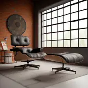 Eames Lounge Chair & Ottoman Set 100% Real Leather Sofa Replica Furniture for Home Office -Black Leather Walnut Wood