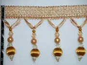 3 1/2" Tassel Fringe Beads and Ball Trim Gold Per Yard