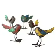 Colorful Reclaimed Metal Set Five Rustic Bird Sculptures Figurines Mini