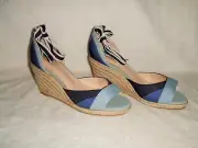 Monroe & Main Blue Patch Denim Espadrille Wedge Heel Shoes Size 8.5 Wide ~ NEW