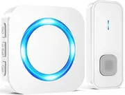 SURFOU Wireless Doorbell, Waterproof Door Bell Cordless Battery Operated at 1300ft Long Range, Plug in Electric Doorbell Wireless Chime Kit with 55 Melodies 5 Volume and LED Flash, White