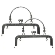2Pcs Metal Purse Frame, 7" Square Kiss Lock Clasp Frame Embossed(Grey)