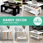 Artiss Coffee Table Side End Bedside Nest of Tables Round Lift Top Glass Wood