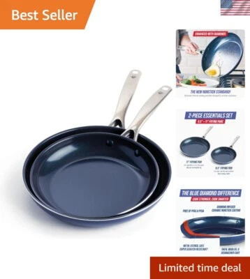 Effortless Cooking with Blue Ceramic Nonstick Frying Pans - 9.5" & 11" Set