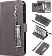 EYZUTAK Wallet Case for iPhone 6 Plus iPhone 6S Plus, 5 Card Slots Magnetic Closure Zipper Pocket Handbag PU Leather Flip Case with Wrist Strap TPU Kickstand Cover for iPhone 6 Plus/6S Plus - Gray