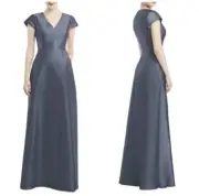 Alfred Sung D779 Cap Sleeve V-Neck Satin Gown Dress Sz 6 NEW NWT Silverstone