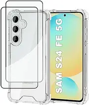 2-Pack Screen Protector + Case for Samsung Galaxy S24 FE 5G Protection Tempered Glass Film, HD Clear Cover