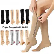 1 Pairs Zipper Compression Socks For Women Men, 15-20 Mmhg Open Toe Knee Support Socks For Varicose Vein Edema Gray L XL
