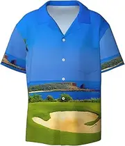 [EdWal] Golf Course Print Men's Print T Shirts Short Sleeve Polo Shirts Casual Summer Beach Shirt for Men