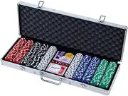 500pcs Poker Chips Set, Casino Betting Chip Case Party Carry Bag Dice Sets Playing Cards Number Accessories for Games Night, with 5 Dices 3 Buttons Aluminum Cases