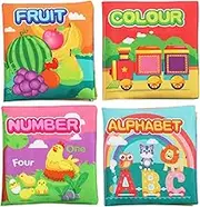 Baby Bath Books Toys, Waterproof Sensory Books for Babies, Pack of 4, Tear-Proof Baby Crinkle Books with Vivid Patterns & Colors, Early Educational Present for Babies Infants Toddlers