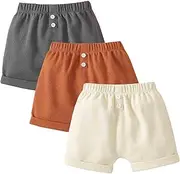 [SOBOWO] Baby Boys Girls Sport Shorts Summer 3-Pack Solid Cotton Jogger Active Shorts Casual Harem Pants 0-24 Months