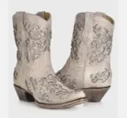 CORRAL WHITE GLITTERED INLAY AND CRYSTALS SNIP TOE WEDDING COWBOY BOOTIE 8