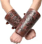[Generic] Men Cosplay Bracers -1 Pair Vintage Faux Leather Bracers | Medieval Arm Bracers | Adjustable Knight Arm Gauntlets | Wristband Costume For Renaissance Fashion | Archery Costume Accessories