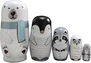 Gobus Wooden Nesting Doll Russian Nesting Dolls Sets for Home Office Decoration Small things key collection Children Gifts (Animals in Winter Polar bear Penguin)