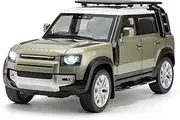 Die-cast Diecast 1:18 for Land Rover Defender SUV Car Model Rubber Tire Doors Opened Sound Light Simulated Mini Vehicle Miniature Vehicle(Green)