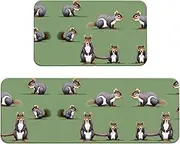 Red Squirrel Print Kitchen Floor Mat 2 Sets Non-Slip Rugs for Kitchen Laundry Office and Home Decor