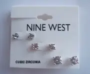 3 Pair Nine West Cubic Zirconia Stud Earrings Set, FREE S&H