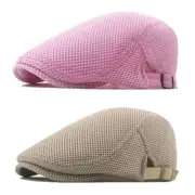 Men Breathable Mesh Summer Hat Flat Cap Gatsby Newsboy Hat Beret Khaki+Pink