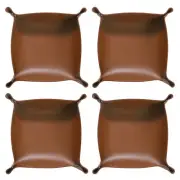 4pcs PU Leather Valet Tray Unisex Folding Small Catchall Tray, Brown