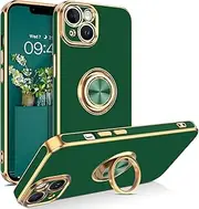 Everlab Case for iPhone 12 Pro, Marble Fashion Bumper Full Protection Shockproof Cover with Ring Holder (Dark Green)